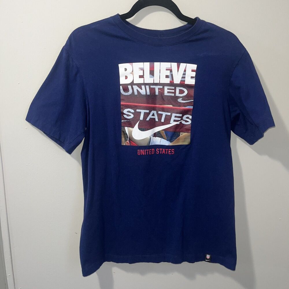 Nike USMNT USA Men's National Team BELIEVE Soccer T-Shirt Navy Mens Small